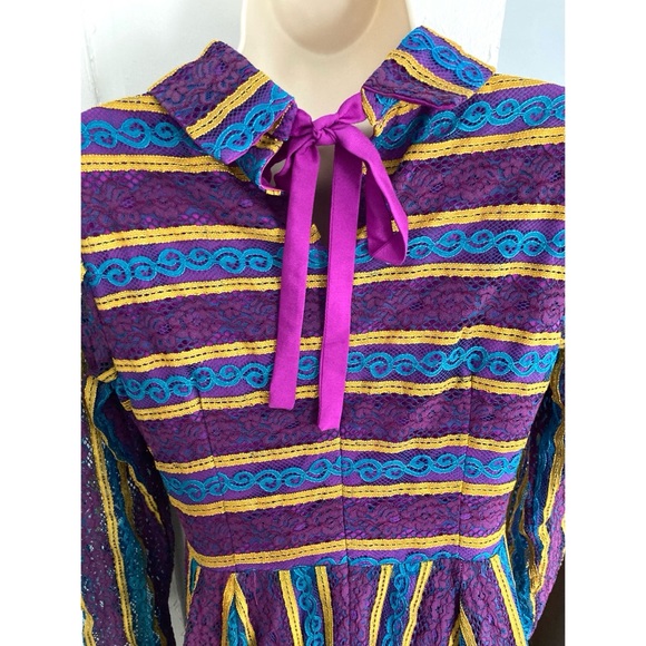 NEXIIA STYLEWE Lace Long-Sleeved Midi Dress Multicolored Stripes NEW - Picture 10 of 16